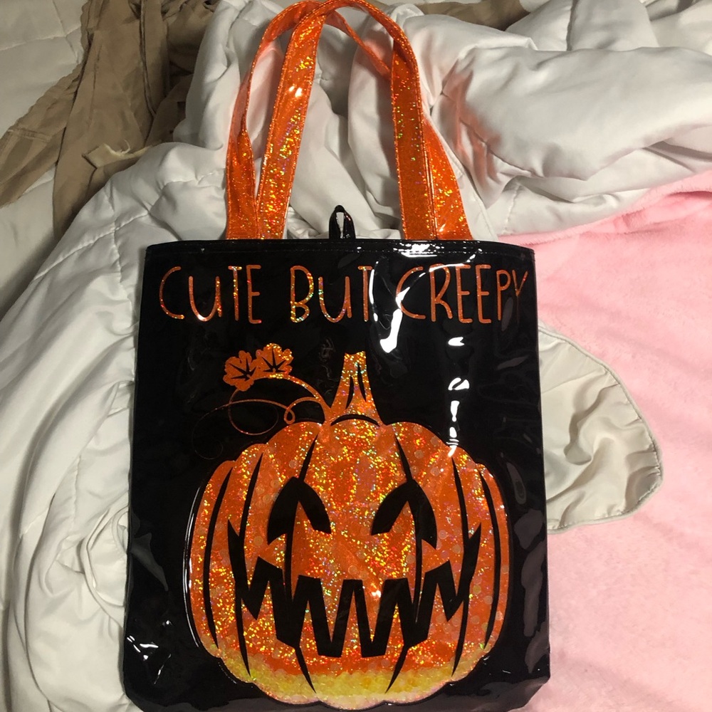 "Cute But Creepy" Glossy Halloween Tote/Handbag with Floating Sequins